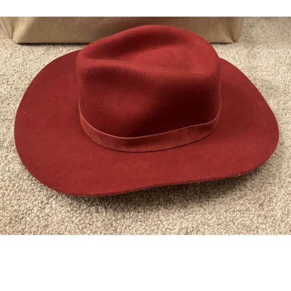 Wyeth Burgundy Wool Rancher Hat Wide Brim Boho Western Festival Fedora, O/S main image 10
